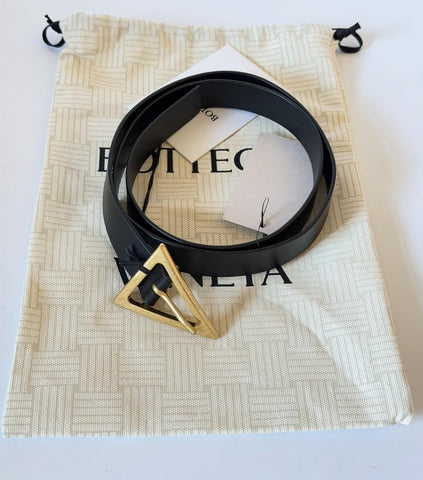 Bottega Veneta Triangle Calf Leather Black Belt 34/85 609275 Made in IT NWT $450