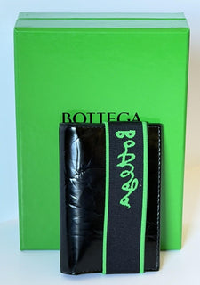 Bottega Veneta Calfskin Leather Black/Parakeet Flap Card Case 701270 IT NWT $390