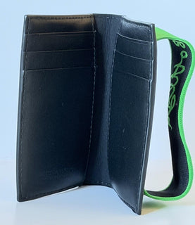 Bottega Veneta Calfskin Leather Black/Parakeet Flap Card Case 701270 IT NWT $390