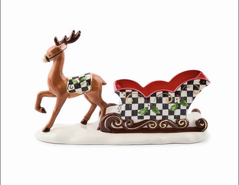 Mackenzie-Childs Holly Deer Sleigh Candy Dish Christmas Holiday Centerpiece