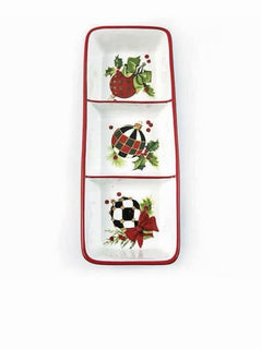 MacKENZIE CHILDS DECK THE HALLS TRIO DIP TRAY BNIB