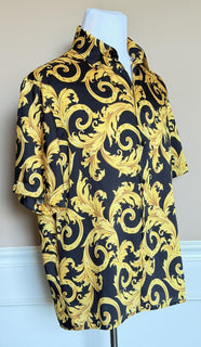 Versace Baroque Short Sleeve Shirt Black & Gold L (50 Euro) 1010103 NWT $1400