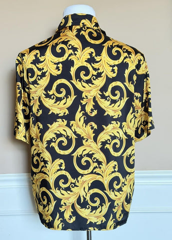 Versace Baroque Short Sleeve Shirt Black & Gold L (50 Euro) 1010103 NWT $1400