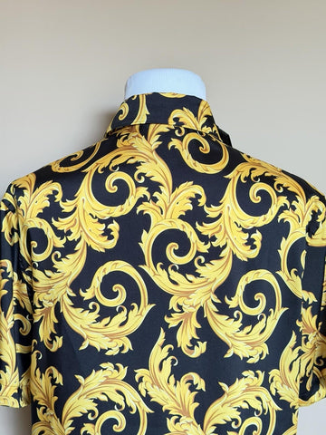 Versace Baroque Short Sleeve Shirt Black & Gold L (50 Euro) 1010103 NWT $1400