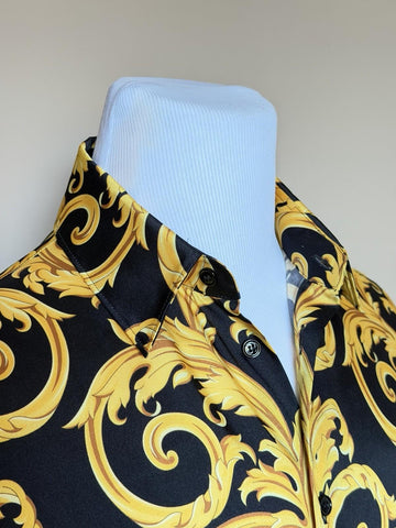 Versace Baroque Short Sleeve Shirt Black & Gold 2XL (54 Euro) 1010103 NWT $1400