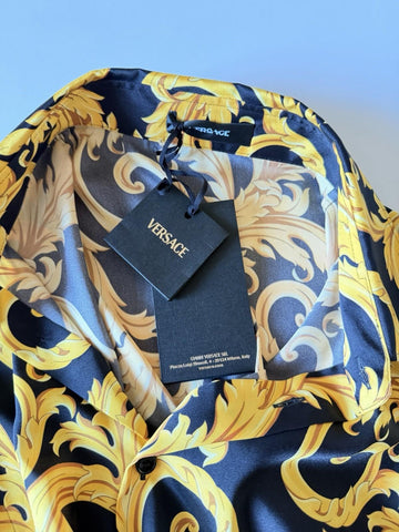Versace Baroque Short Sleeve Shirt Black & Gold 2XL (54 Euro) 1010103 NWT $1400