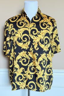 Versace Baroque Short Sleeve Shirt Black & Gold 3XL (56 Euro) 1010103 NWT $1400