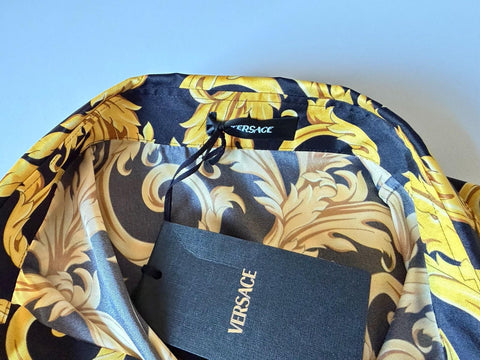 Versace Baroque Short Sleeve Shirt Black & Gold 3XL (56 Euro) 1010103 NWT $1400
