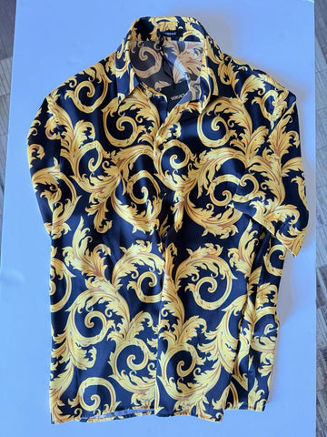 Versace Baroque Short Sleeve Shirt Black & Gold 3XL (56 Euro) 1010103 NWT $1400