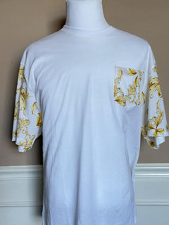 Versace Leafy Print Cotton Jersey T-Shirt White & Gold 5XL 1021353 Italy NWT