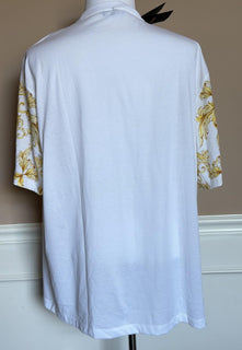 Versace Leafy Print Cotton Jersey T-Shirt White & Gold 5XL 1021353 Italy NWT