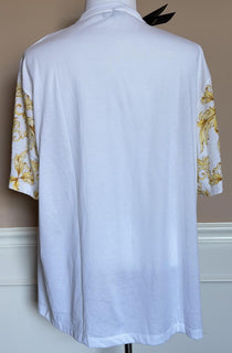 Versace Leafy Print Cotton Jersey T-Shirt White & Gold 5XL 1021353 Italy NWT
