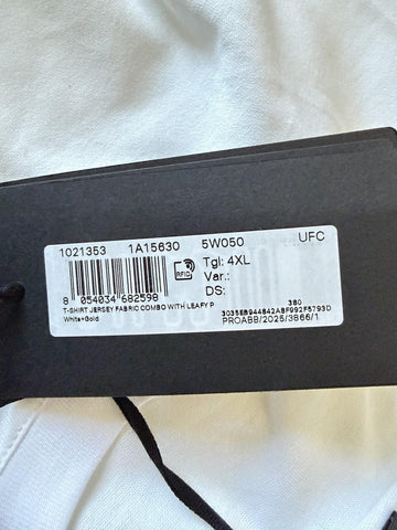 Versace Leafy Print Cotton Jersey T-Shirt White & Gold 4XL 1021353 Italy NWT