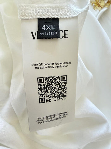 Versace Leafy Print Cotton Jersey T-Shirt White & Gold 4XL 1021353 Italy NWT