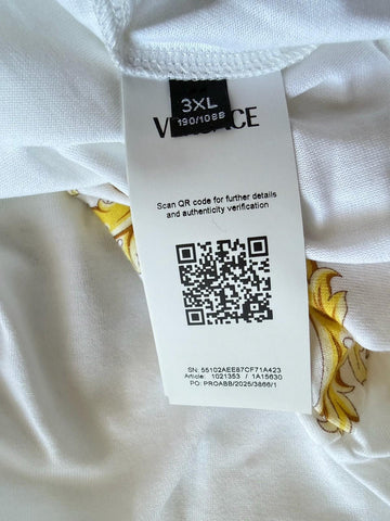 Versace Leafy Print Cotton Jersey T-Shirt White & Gold 3XL 1021353 Italy NWT