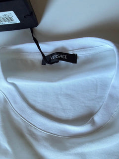 Versace Leafy Print Cotton Jersey T-Shirt White & Gold 3XL 1021353 Italy NWT
