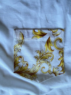 Versace Leafy Print Cotton Jersey T-Shirt White & Gold 3XL 1021353 Italy NWT