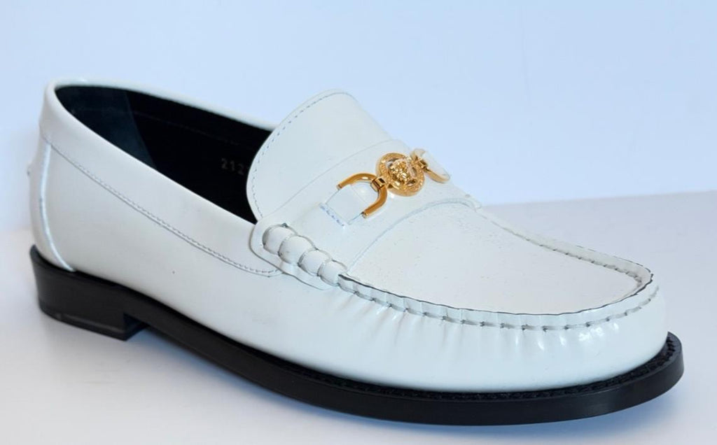 VERSACE Women’s Gold Medusa White Leather Loafers 9 US (39 Euro) 1012123 IT NIB