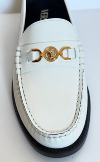 VERSACE Women’s Gold Medusa White Leather Loafers 9 US (39 Euro) 1012123 IT NIB