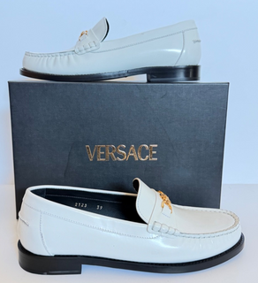 VERSACE Women’s Gold Medusa White Leather Loafers 9.5 US (39.5 ) 1012123 IT NIB