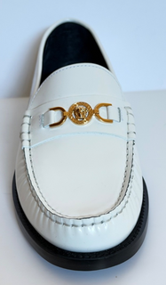 VERSACE Women’s Gold Medusa White Leather Loafers 9.5 US (39.5 ) 1012123 IT NIB