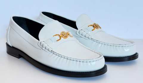 VERSACE Women’s Gold Medusa White Leather Loafers 9.5 US (39.5 ) 1012123 IT NIB