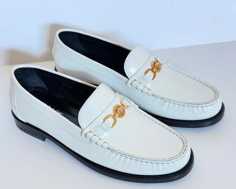 VERSACE Women’s Gold Medusa White Leather Loafers 11 US (41 Euro) 1012123 IT NIB
