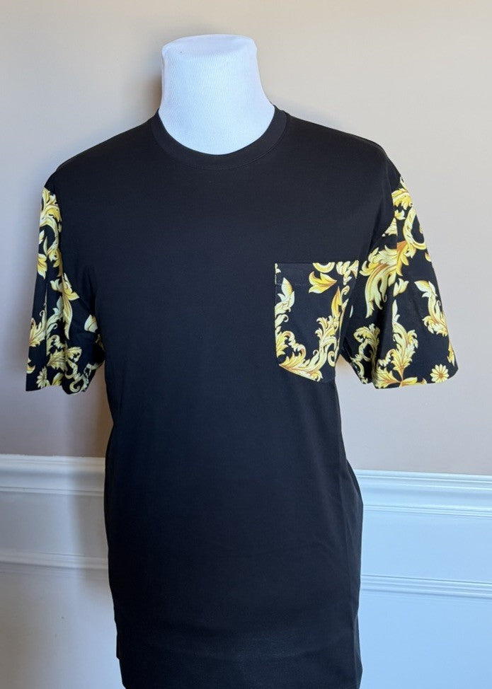 Versace Leafy Cotton Jersey T-Shirt Black/Gold 3XL 1021353 Made in Italy NWT