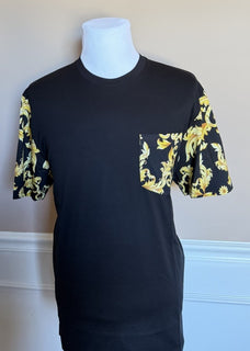 Versace Leafy Cotton Jersey T-Shirt Black/Gold 3XL 1021353 Made in Italy NWT