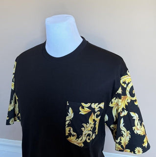 Versace Leafy Cotton Jersey T-Shirt Black/Gold 3XL 1021353 Made in Italy NWT