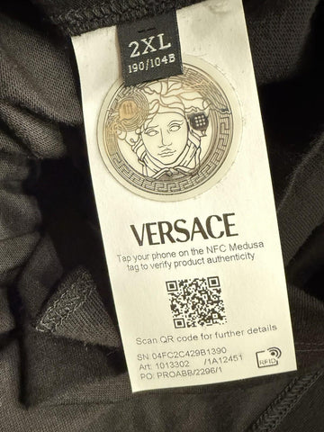 Versace Compact Cotton Jersey T-Shirt Black 2XL 1013302 Made in Italy NWT $695