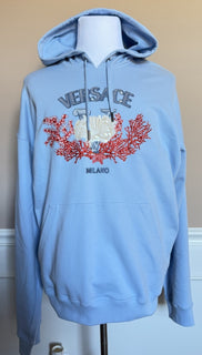 Versace Embroidered Blue Cotton Sweatshirt with Hoodie 4XL 1013979 IT NWT $1875