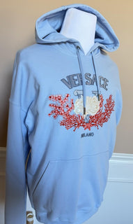 Versace Embroidered Blue Cotton Sweatshirt with Hoodie 4XL 1013979 IT NWT $1875