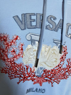 Versace Embroidered Blue Cotton Sweatshirt with Hoodie 4XL 1013979 IT NWT $1875
