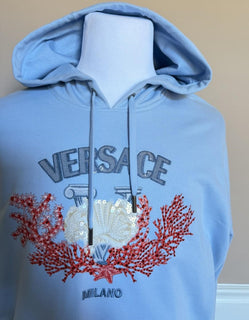 Versace Embroidered Blue Cotton Sweatshirt with Hoodie 4XL 1013979 IT NWT $1875