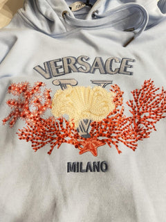 Versace Embroidered Blue Cotton Sweatshirt with Hoodie 4XL 1013979 IT NWT $1875