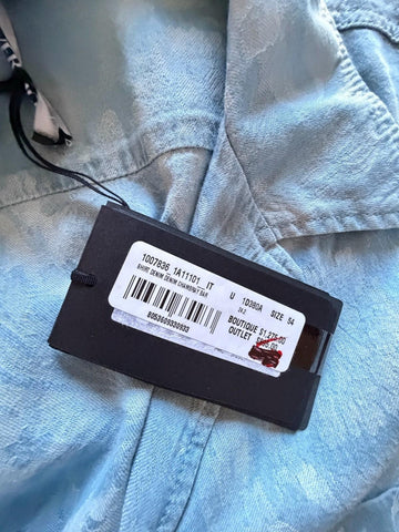 Versace Jacquard Chambray Denim Shirt Blue 44 US (54 Euro) 1007836 Italy NEW