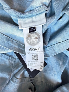 Versace Jacquard Chambray Denim Shirt Blue 44 US (54 Euro) 1007836 Italy NEW