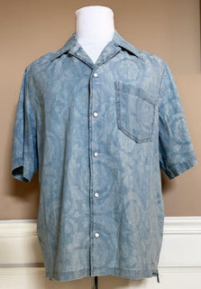 Versace Jacquard Chambray Denim Shirt Blue 44 US (54 Euro) 1007836 Italy NEW