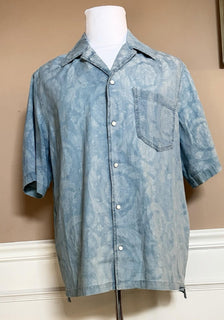 Versace Jacquard Chambray Denim Shirt Blue 44 US (54 Euro) 1007836 Italy NEW