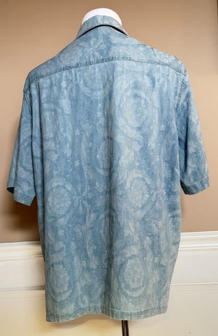Versace Jacquard Chambray Denim Shirt Blue 44 US (54 Euro) 1007836 Italy NEW