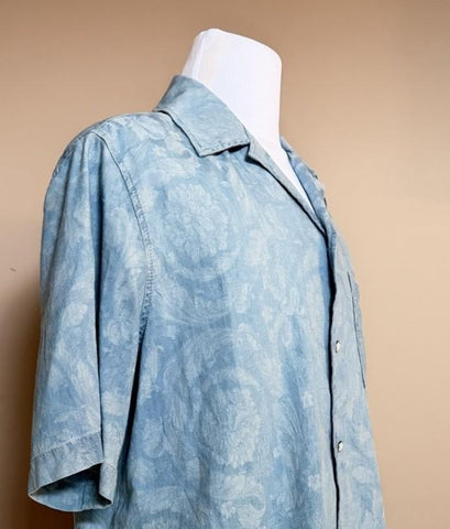 Versace Jacquard Chambray Denim Shirt Blue 44 US (54 Euro) 1007836 Italy NEW