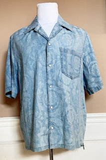 Versace Jacquard Chambray Denim Shirt Blue 42 US (52 Euro) 1007836 Italy NWT