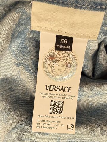 Versace Jacquard Chambray Denim Shirt Blue 46 US (56 Euro) 1007836 Italy NWT