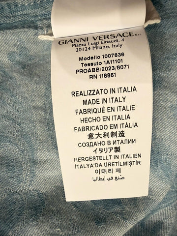 Versace Jacquard Chambray Denim Shirt Blue 46 US (56 Euro) 1007836 Italy NWT
