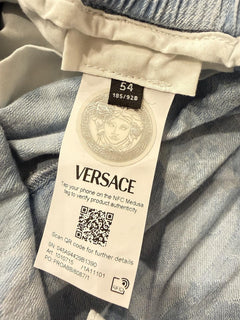 Versace Jacquard Chambray Denim Casual Blue Pants 54 Euro (34”) IT 1010715 NWT