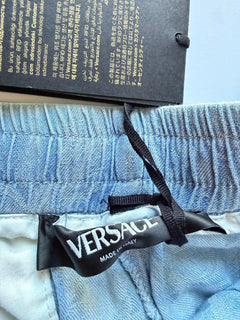 Versace Jacquard Chambray Denim Casual Blue Pants 54 Euro (34”) IT 1010715 NWT
