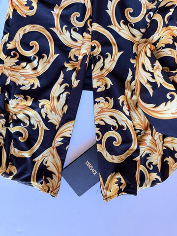 Versace Baroque Poly Stretch Bodysuit Black/Gold 6 US (42  Eu) 1012581 NWT $1100