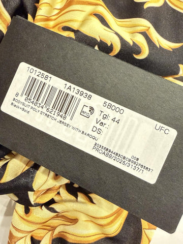 Versace Baroque Poly Stretch Bodysuit Black/Gold 8 US (44 Eu) 1012581 NWT $1100