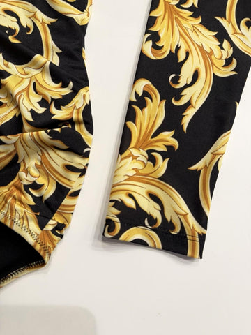 Versace Baroque Poly Stretch Bodysuit Black/Gold 8 US (44 Eu) 1012581 NWT $1100